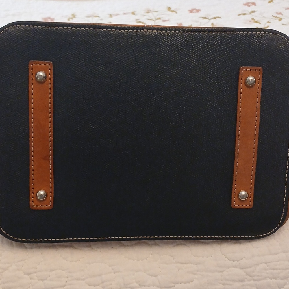 Dooney & Bourke Navy Leather Trim Drawstring Bucket Bag - Picture 4 of 10